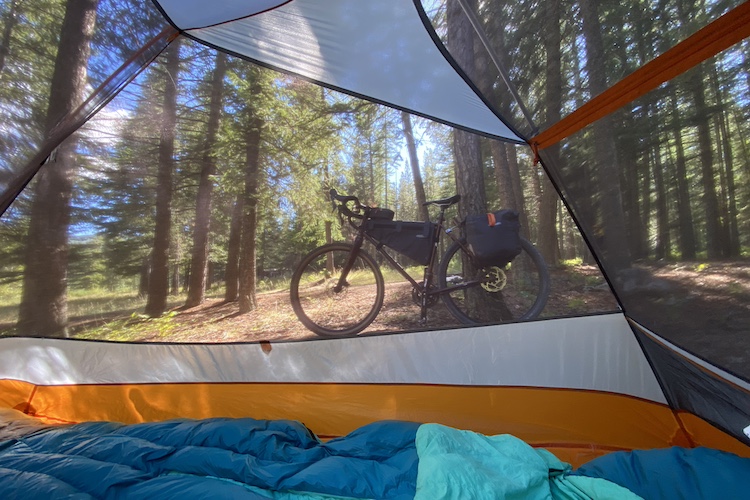 Tent view during a Montana bikepacking trip 