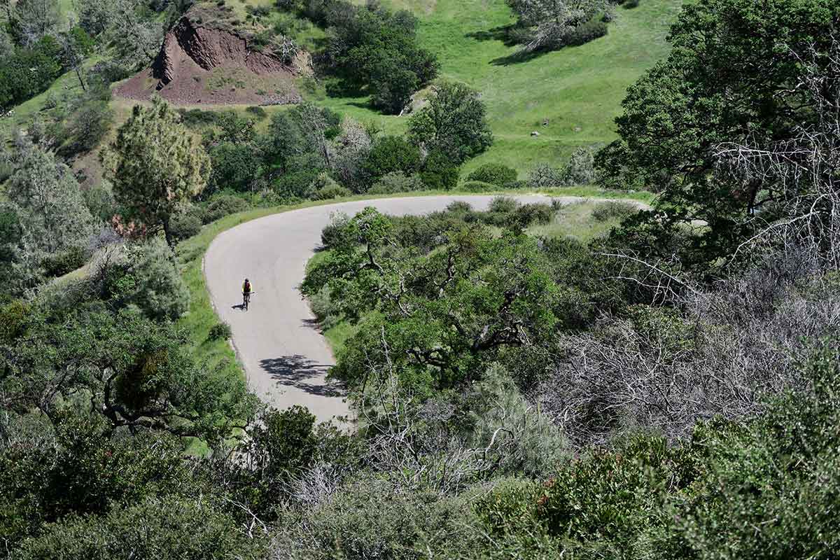 Biking up a winding road